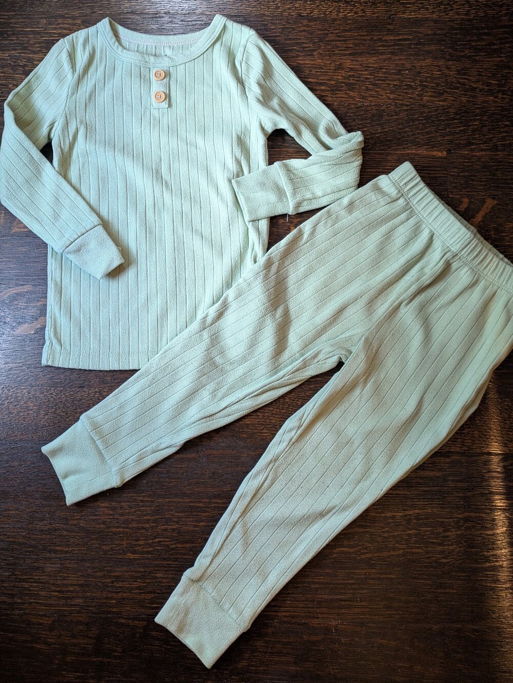 Cloud Island Ribbed Two-Piece Toddler Pajamas in Light Sage